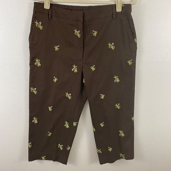 Kim Rogers Brown Pants With Embroidered Palm Trees Size 12P - Picture 1 of 8